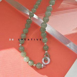 New 925 terling silver with green aventurine stone handmade necklace